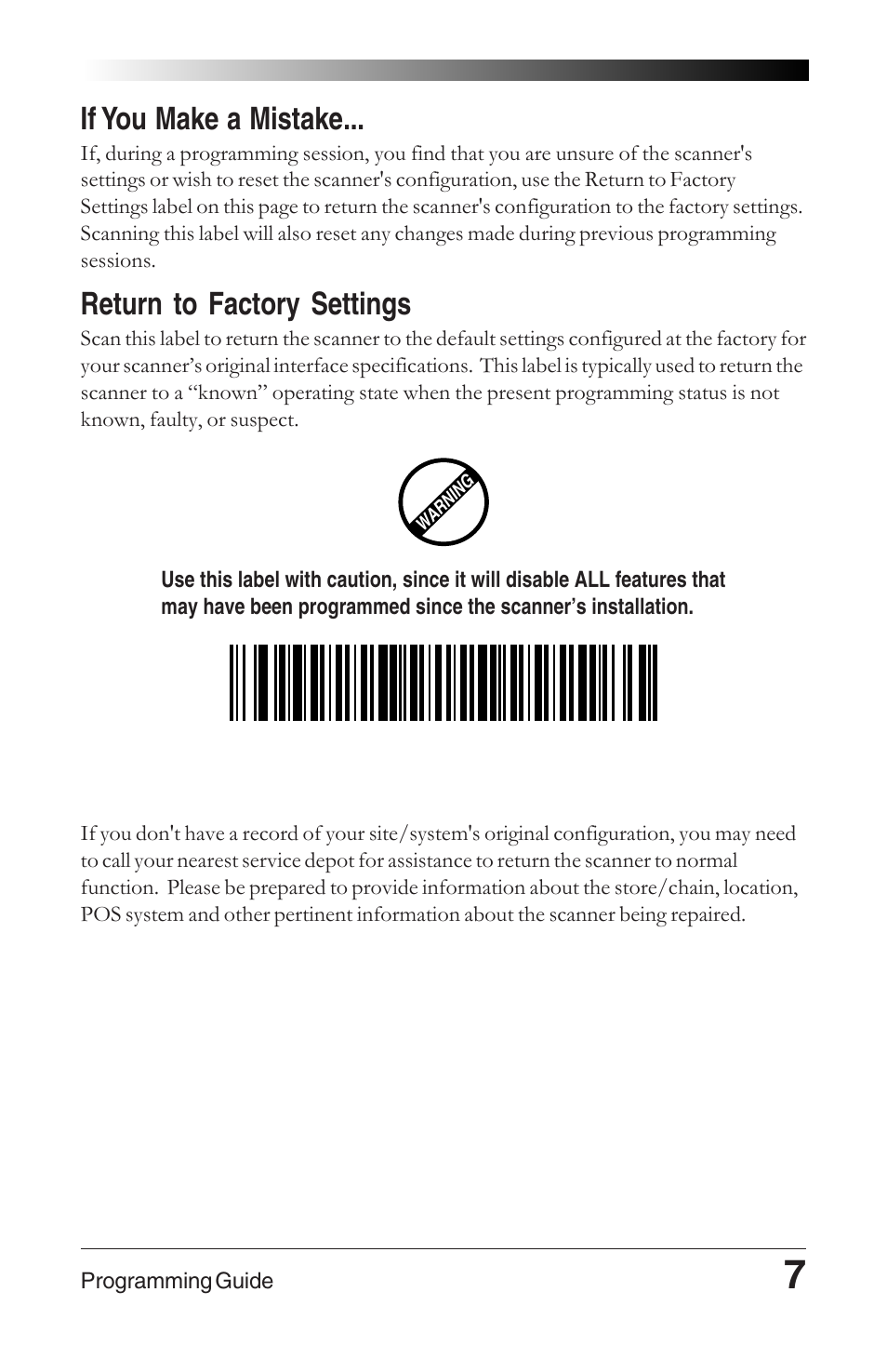 If you make a mistake, Return to factory settings | Datalogic Scanning QUICKSCAN 6000 User Manual | Page 11 / 104