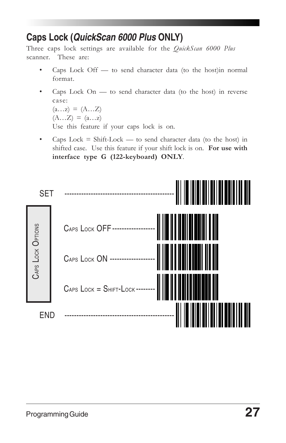 Caps lock (quickscan 6000 plus only), Caps lock ( quickscan 6000 plus only) | Datalogic Scanning QUICKSCAN 6000 User Manual | Page 31 / 104