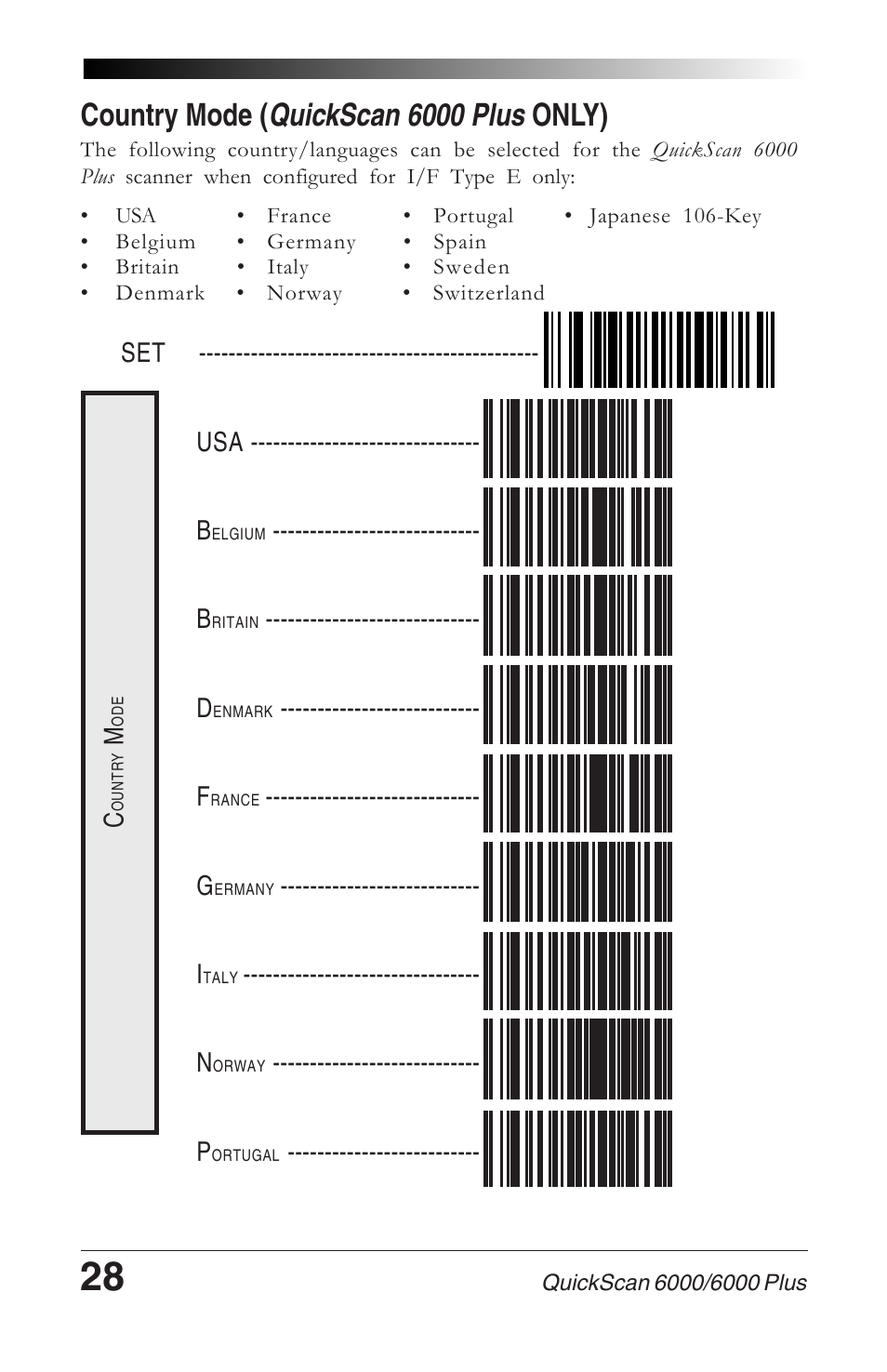 Country mode (quickscan 6000 plus only), Country mode ( quickscan 6000 plus only) | Datalogic Scanning QUICKSCAN 6000 User Manual | Page 32 / 104