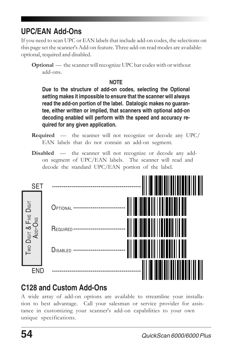 C128 and custom add-ons, Price/weight check digit, Upc/ean add-ons | Datalogic Scanning QUICKSCAN 6000 User Manual | Page 58 / 104