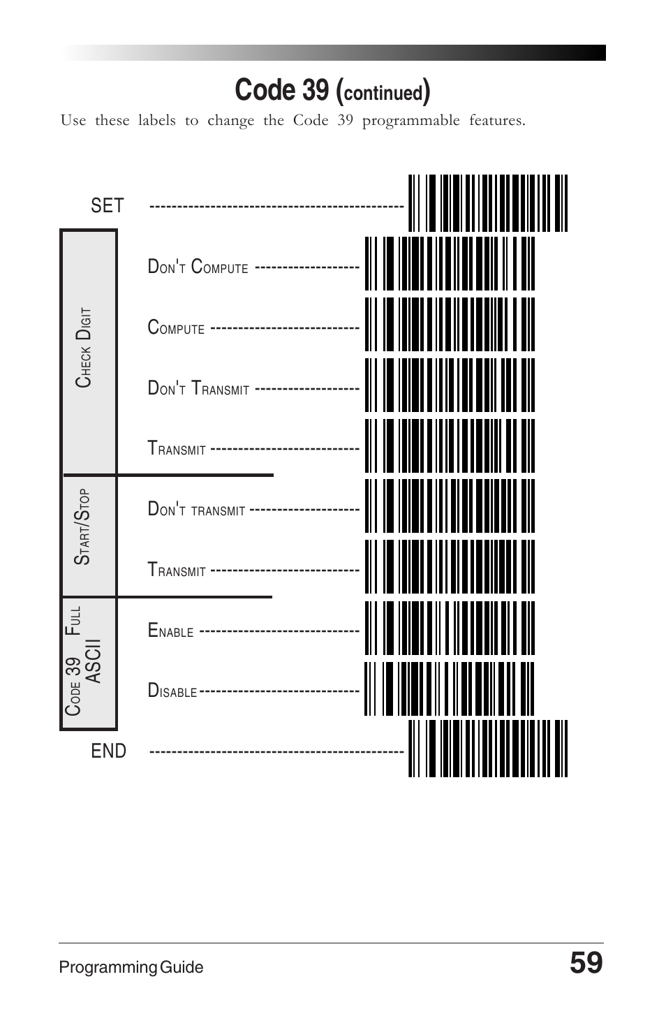 Code 39 (continued), 59 code 39 | Datalogic Scanning QUICKSCAN 6000 User Manual | Page 63 / 104