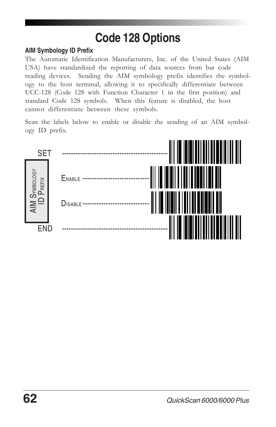 Code 128 options | Datalogic Scanning QUICKSCAN 6000 User Manual | Page 66 / 104