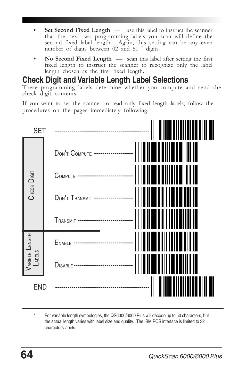 Check digit and variable length label selections | Datalogic Scanning QUICKSCAN 6000 User Manual | Page 68 / 104