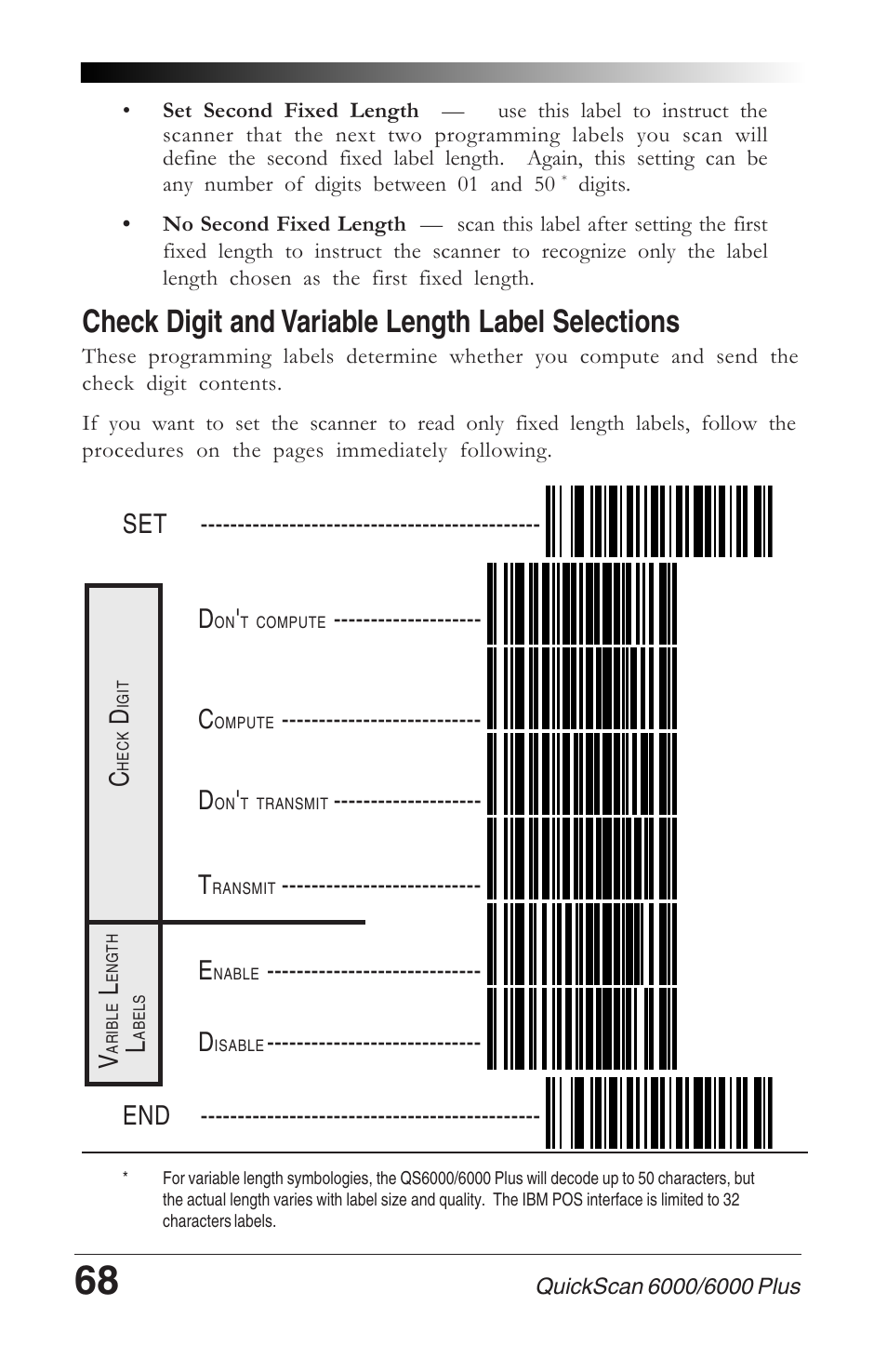 Check digit and variable length label selections | Datalogic Scanning QUICKSCAN 6000 User Manual | Page 72 / 104