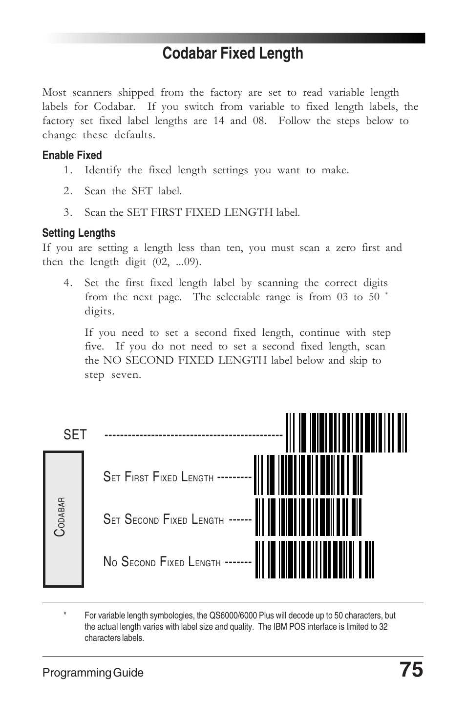 Codabar fixed length | Datalogic Scanning QUICKSCAN 6000 User Manual | Page 79 / 104