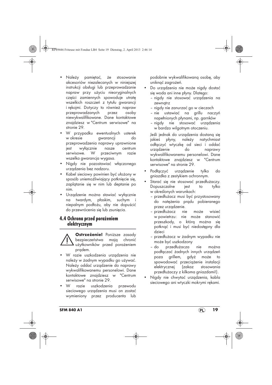 4 ochrona przed porażeniem elektrycznym | Silvercrest SFM 840 A1 User Manual | Page 21 / 98