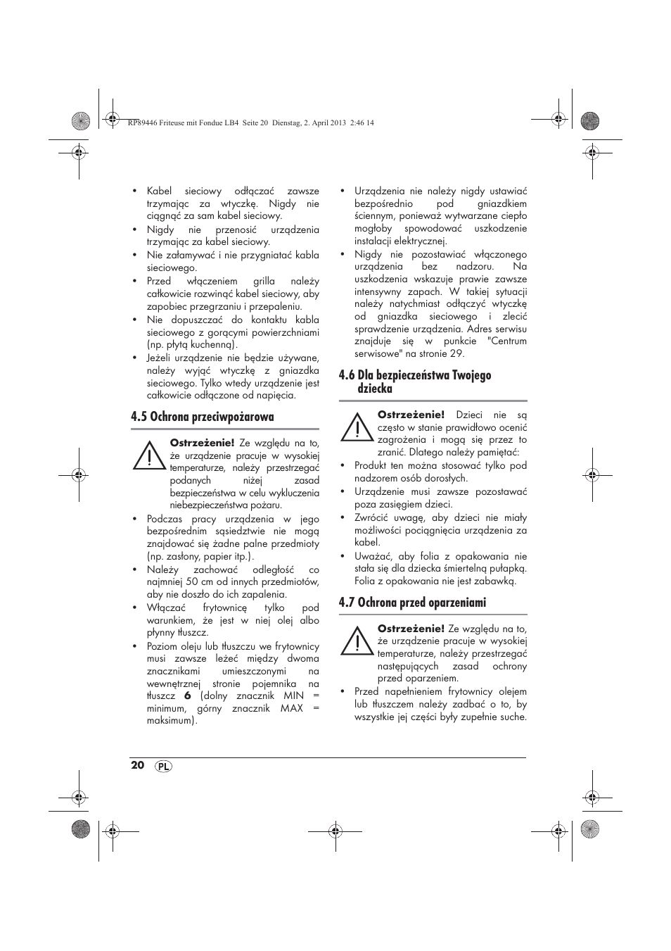 5 ochrona przeciwpożarowa, 6 dla bezpieczeństwa twojego dziecka, 7 ochrona przed oparzeniami | Silvercrest SFM 840 A1 User Manual | Page 22 / 98