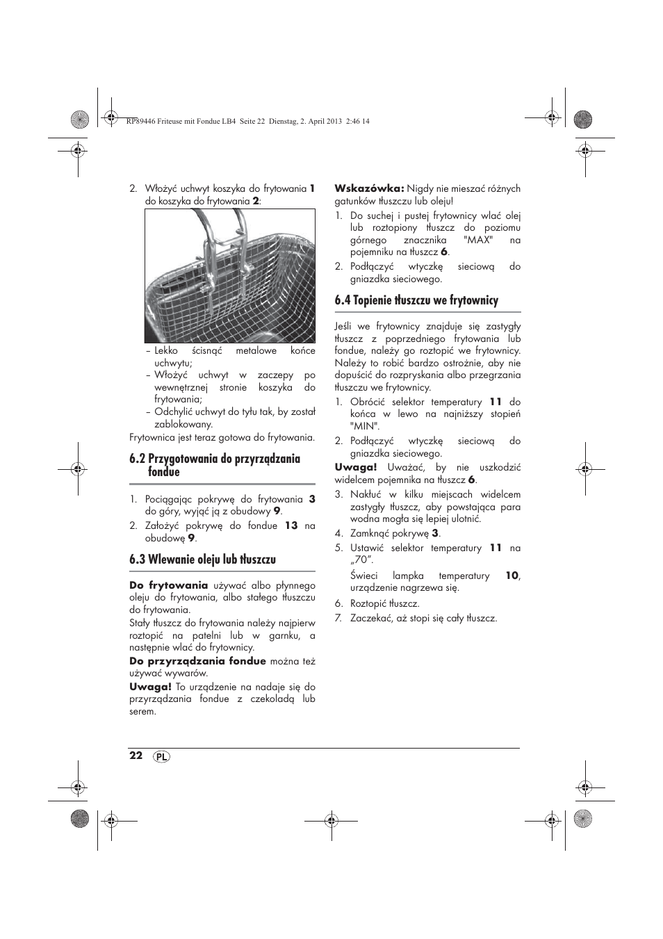 2 przygotowania do przyrządzania fondue, 3 wlewanie oleju lub tłuszczu, 4 topienie tłuszczu we frytownicy | Silvercrest SFM 840 A1 User Manual | Page 24 / 98