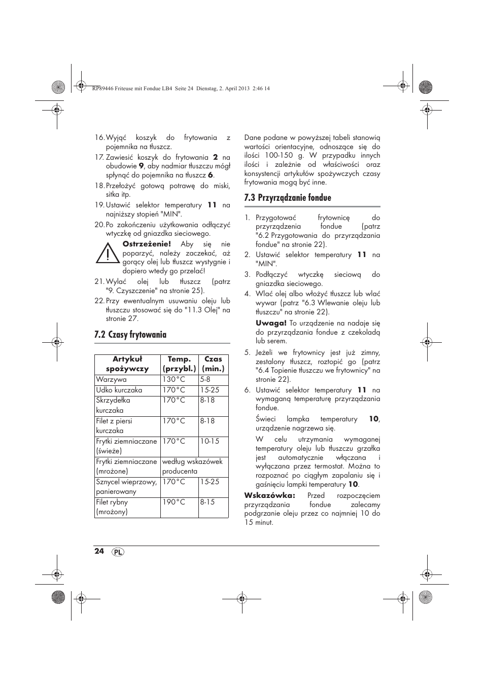 2 czasy frytowania, 3 przyrządzanie fondue | Silvercrest SFM 840 A1 User Manual | Page 26 / 98