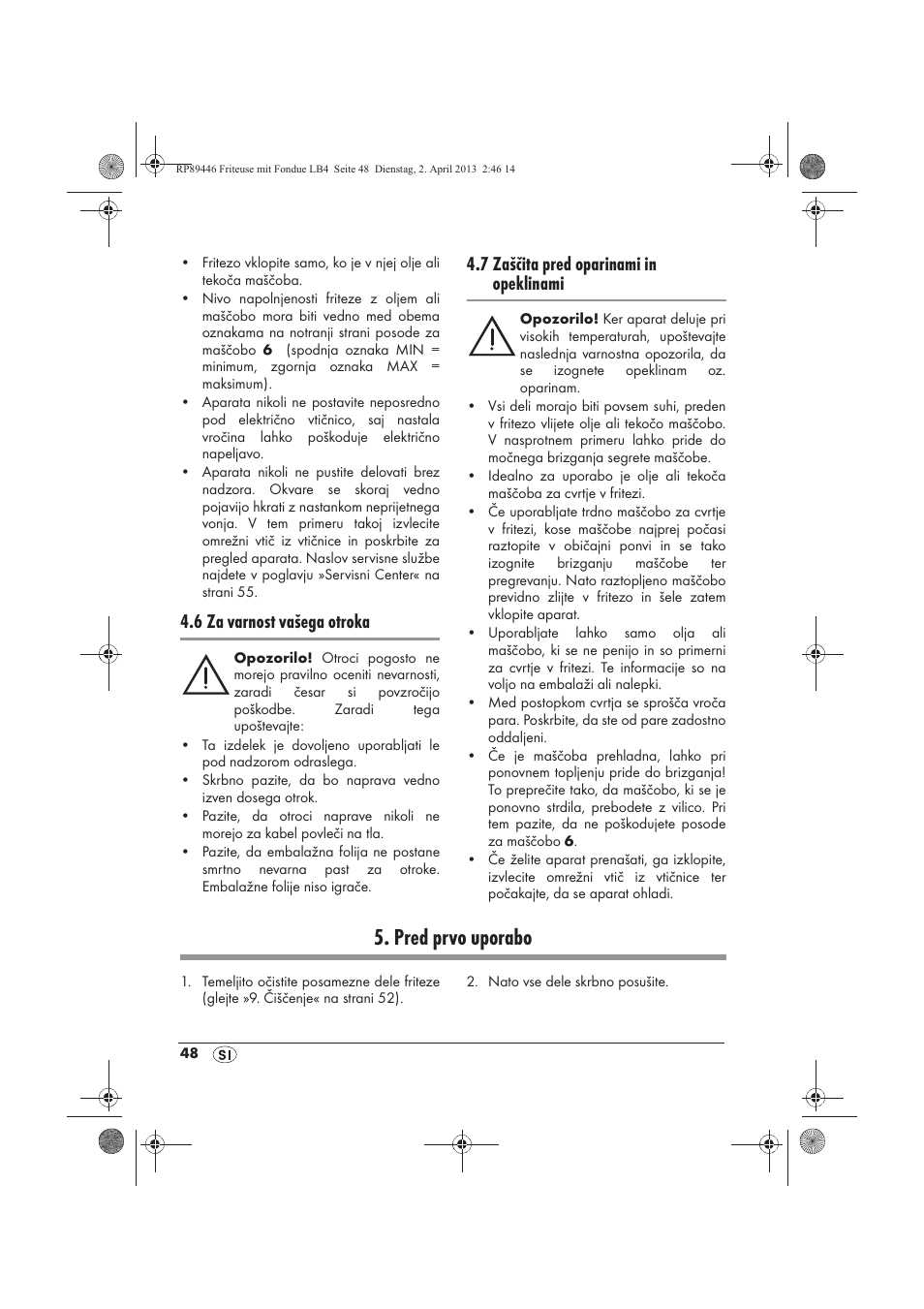 Pred prvo uporabo, 6 za varnost vašega otroka, 7 zaščita pred oparinami in opeklinami | Silvercrest SFM 840 A1 User Manual | Page 50 / 98