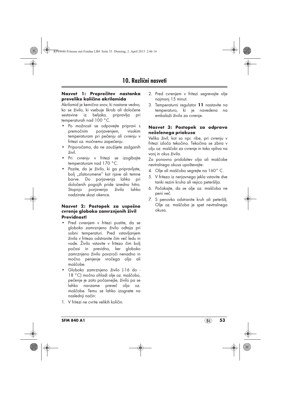 Različni nasveti | Silvercrest SFM 840 A1 User Manual | Page 55 / 98