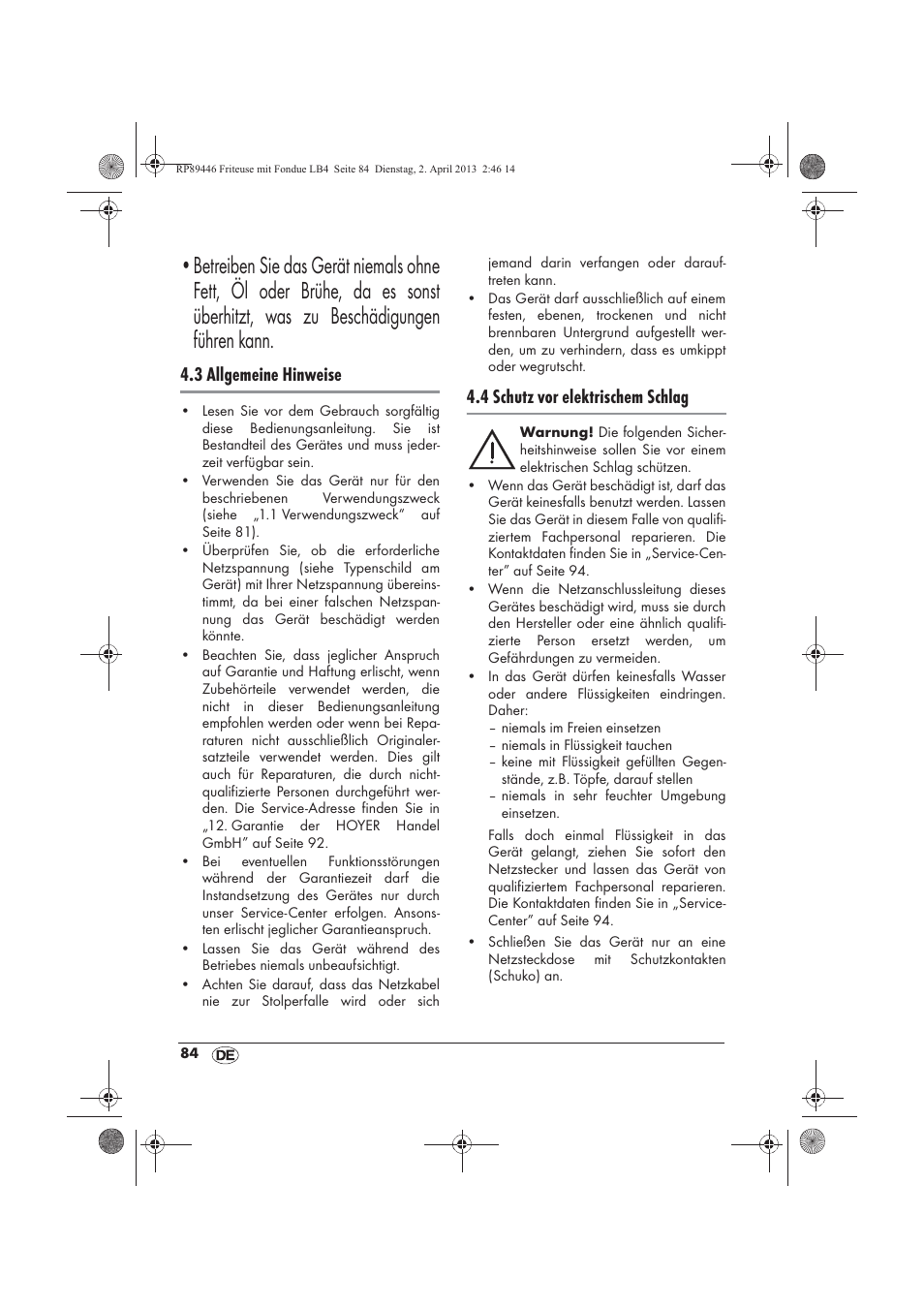 3 allgemeine hinweise, 4 schutz vor elektrischem schlag | Silvercrest SFM 840 A1 User Manual | Page 86 / 98