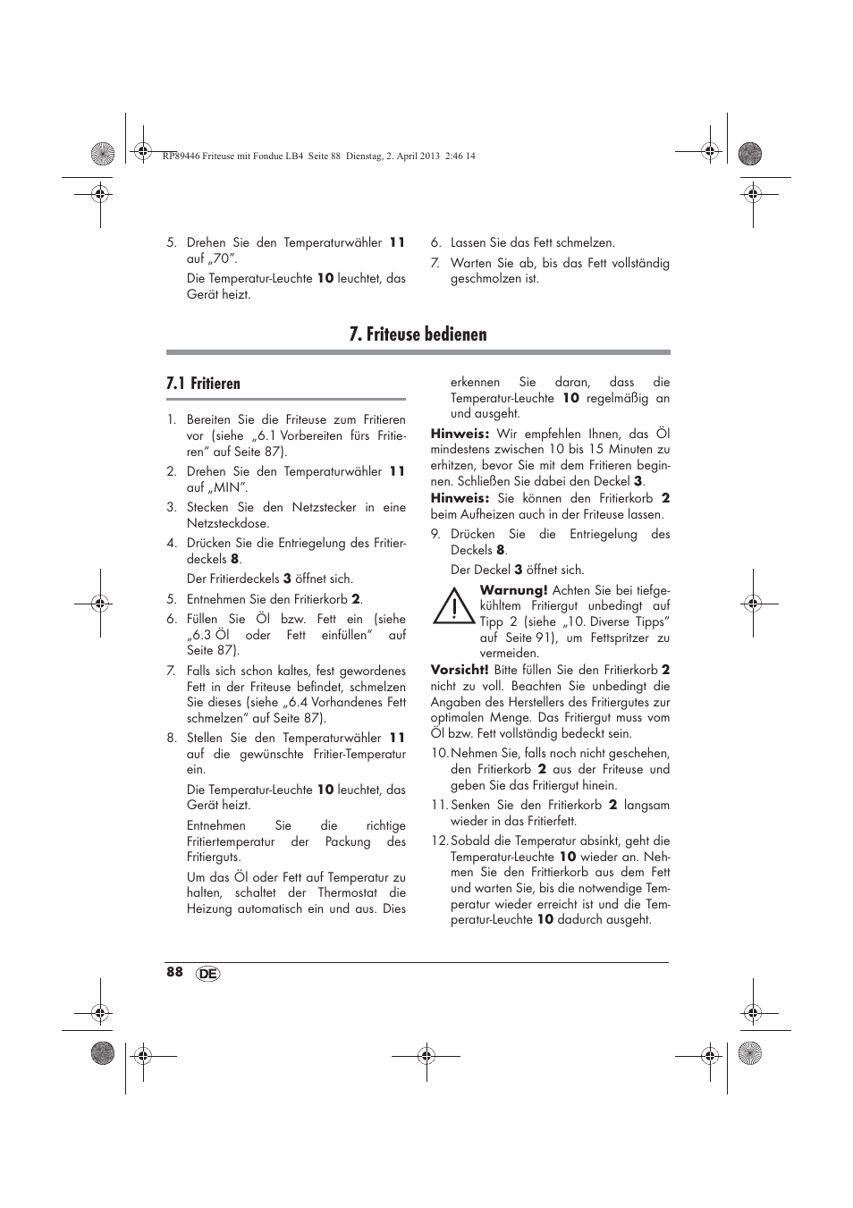 Friteuse bedienen, 1 fritieren | Silvercrest SFM 840 A1 User Manual | Page 90 / 98