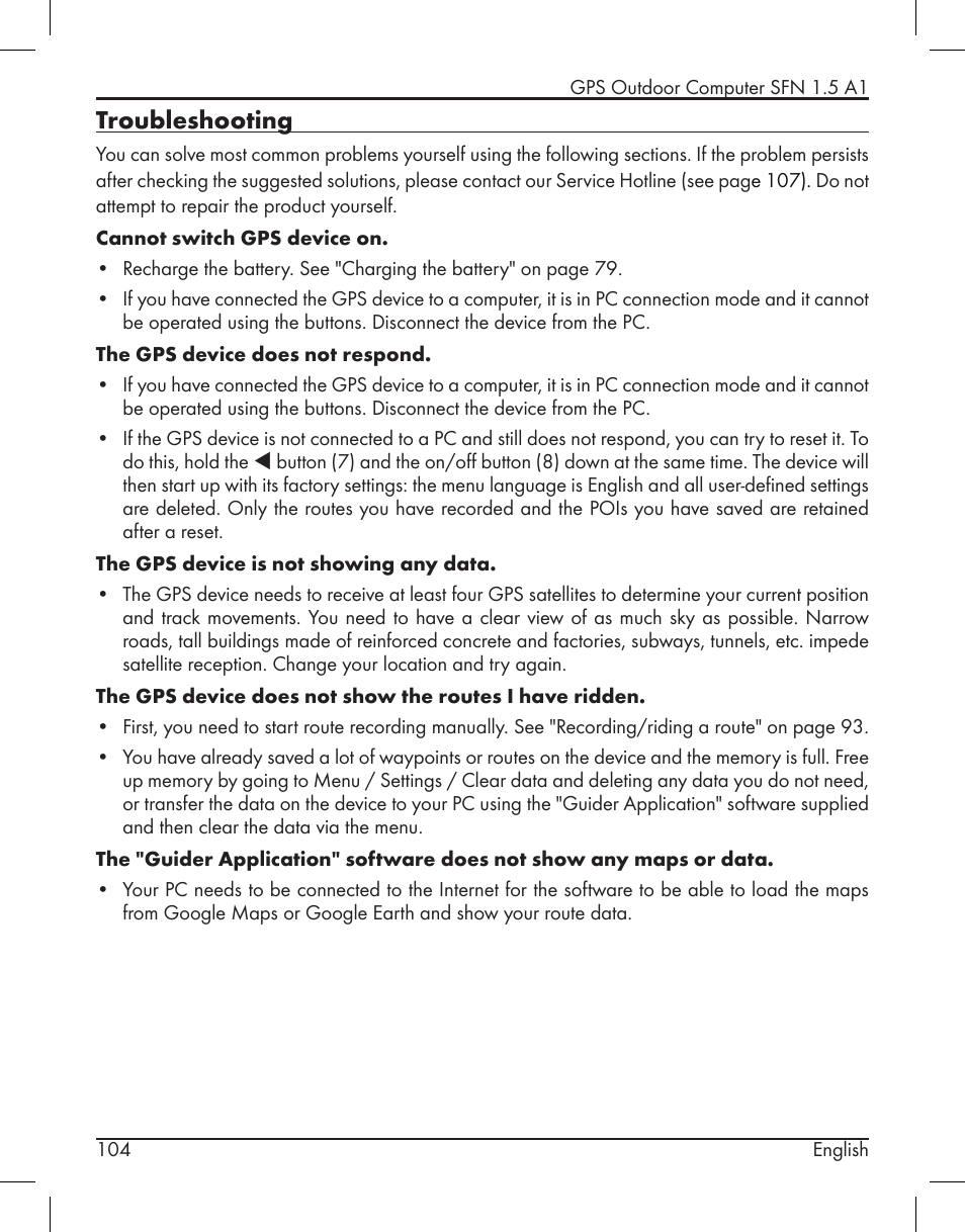 Troubleshooting | Silvercrest SFN 1.5 A1 User Manual | Page 106 / 147