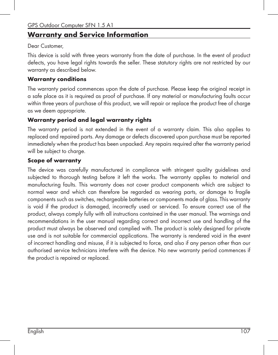 Warranty and service information | Silvercrest SFN 1.5 A1 User Manual | Page 109 / 147