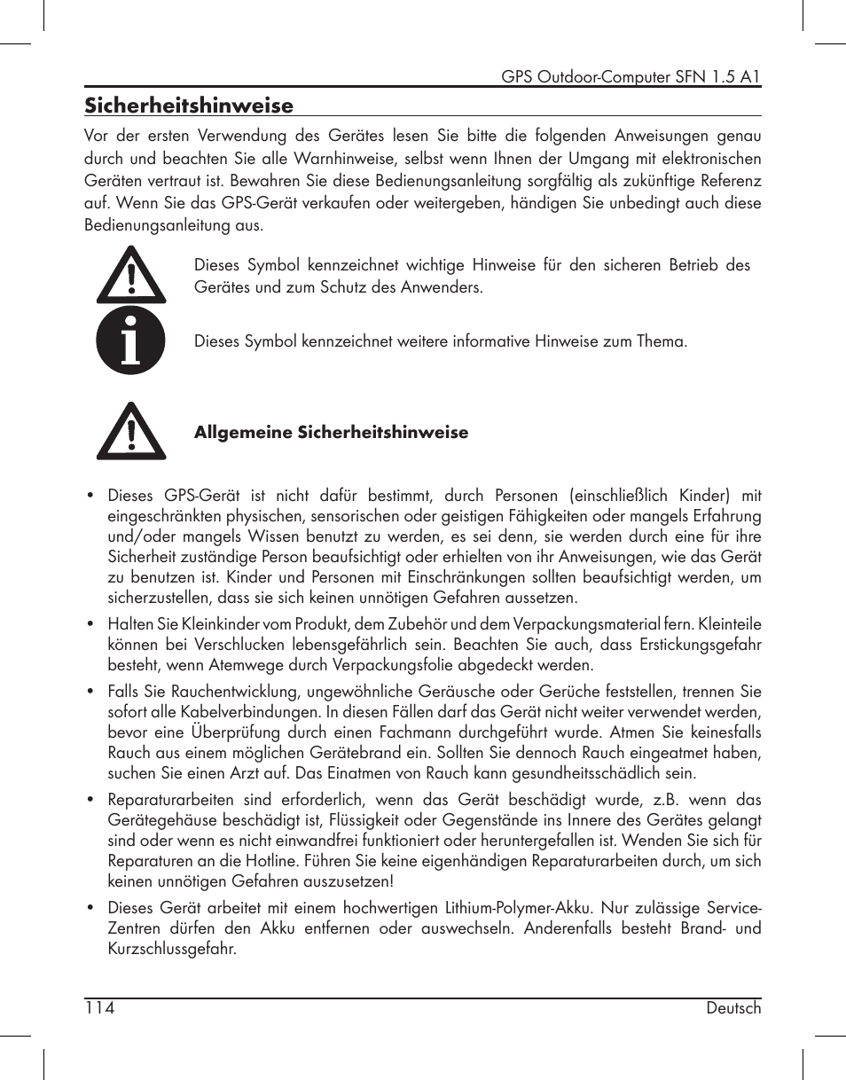 Sicherheitshinweise | Silvercrest SFN 1.5 A1 User Manual | Page 116 / 147