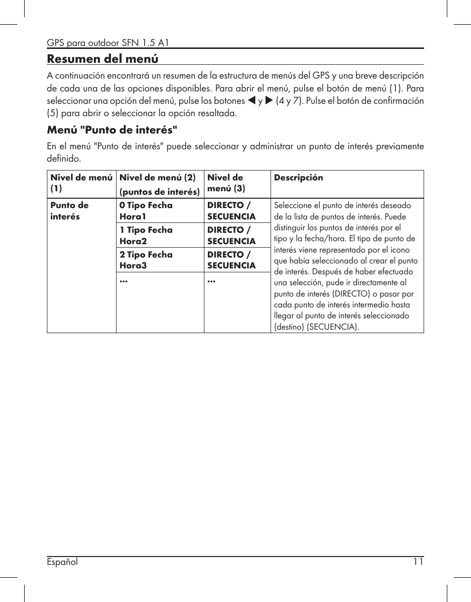 Resumen del menú, Menú "punto de interés | Silvercrest SFN 1.5 A1 User Manual | Page 13 / 147