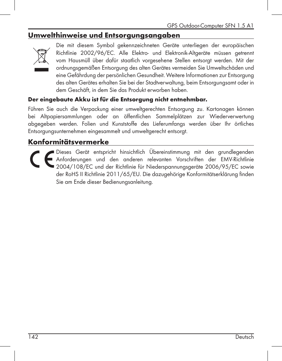 Umwelthinweise und entsorgungsangaben, Konformitätsvermerke | Silvercrest SFN 1.5 A1 User Manual | Page 144 / 147