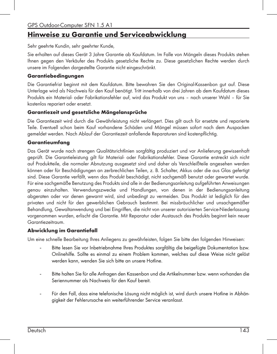 Hinweise zu garantie und serviceabwicklung | Silvercrest SFN 1.5 A1 User Manual | Page 145 / 147