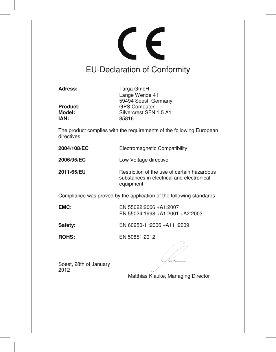 Eu-declaration of conformity | Silvercrest SFN 1.5 A1 User Manual | Page 147 / 147