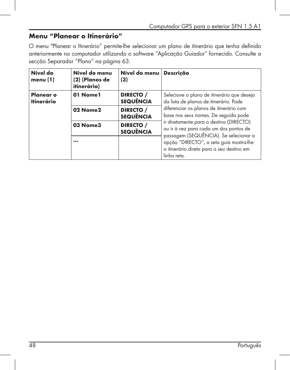 Menu “planear o itinerário | Silvercrest SFN 1.5 A1 User Manual | Page 50 / 147