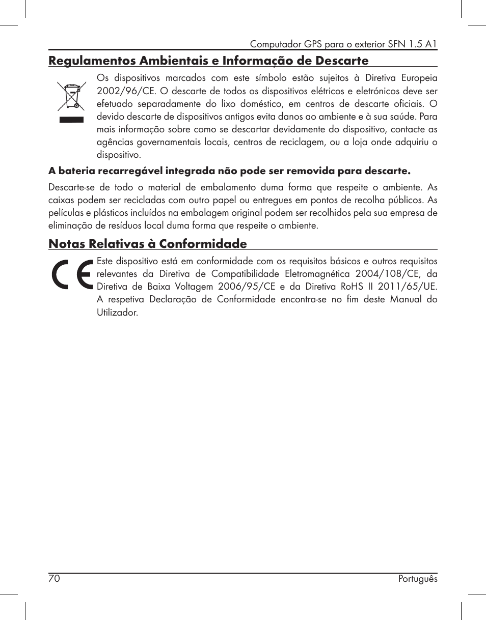 Regulamentos ambientais e informação de descarte, Notas relativas à conformidade | Silvercrest SFN 1.5 A1 User Manual | Page 72 / 147