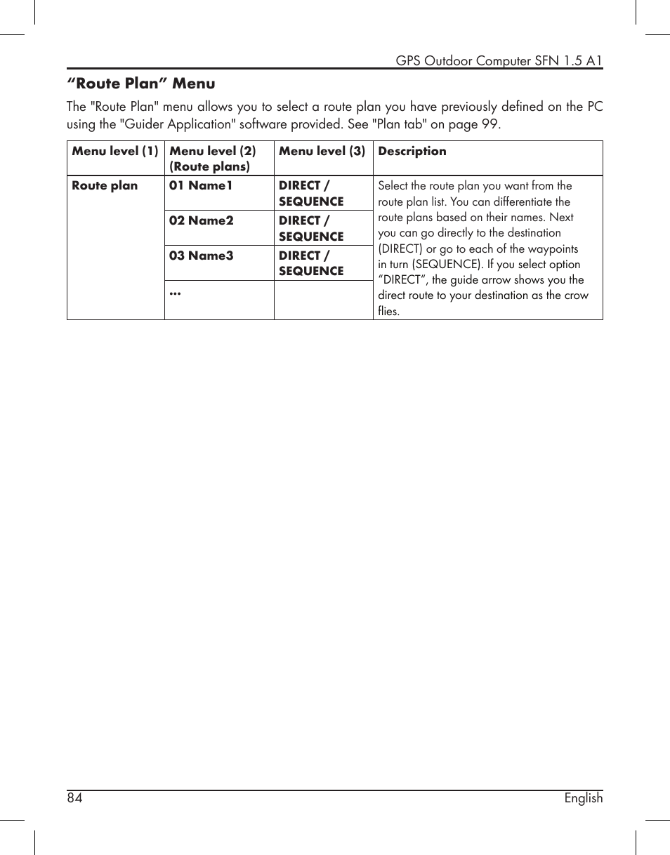 Route plan” menu | Silvercrest SFN 1.5 A1 User Manual | Page 86 / 147