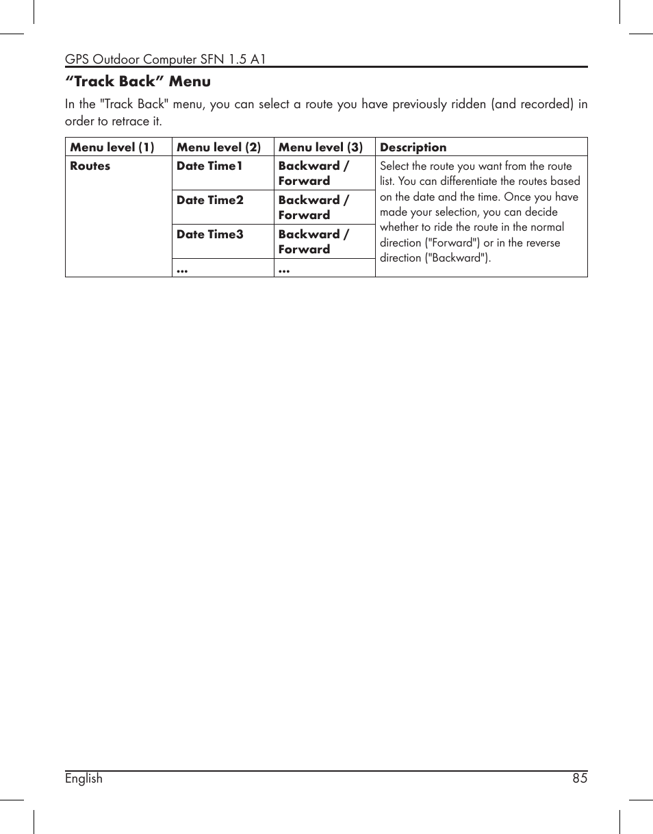 Track back” menu | Silvercrest SFN 1.5 A1 User Manual | Page 87 / 147