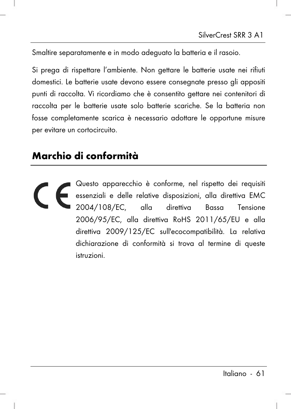 Marchio di conformità | Silvercrest SRR 3 A1 User Manual | Page 63 / 110