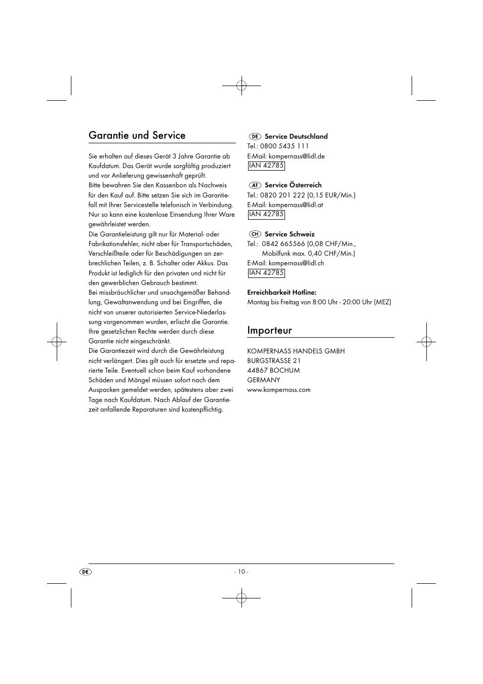 Garantie und service, Importeur | Silvercrest SDB 2200 C1 User Manual | Page 13 / 44