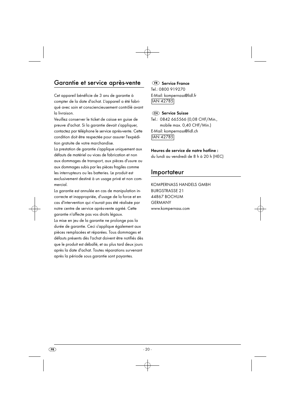 Garantie et service après-vente, Importateur | Silvercrest SDB 2200 C1 User Manual | Page 23 / 44