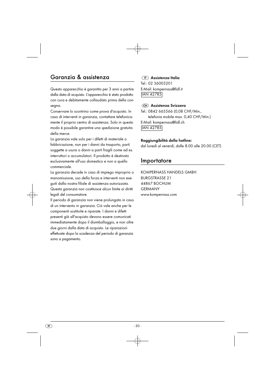 Garanzia & assistenza, Importatore | Silvercrest SDB 2200 C1 User Manual | Page 33 / 44