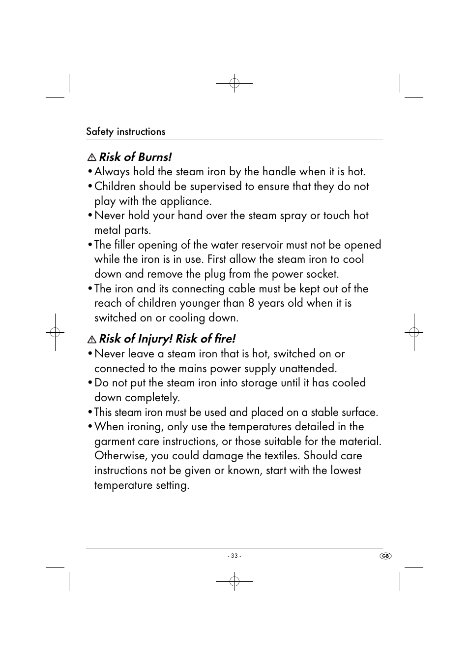 Risk of burns, Risk of injury! risk of fire | Silvercrest SDB 2200 C1 User Manual | Page 36 / 44