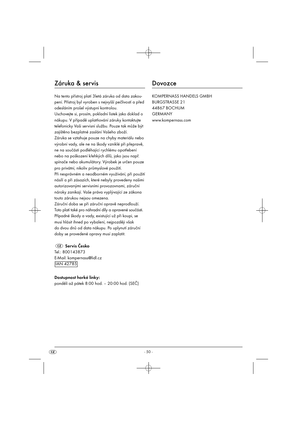 Záruka & servis, Dovozce | Silvercrest SDB 2200 C1 User Manual | Page 53 / 74