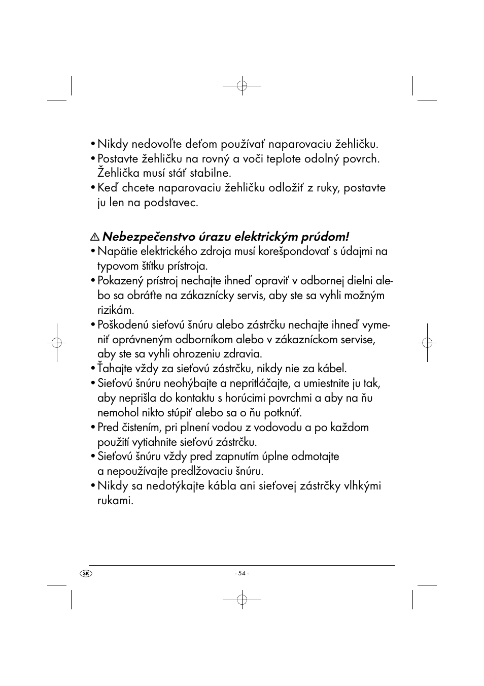 Nebezpečenstvo úrazu elektrickým prúdom | Silvercrest SDB 2200 C1 User Manual | Page 57 / 74