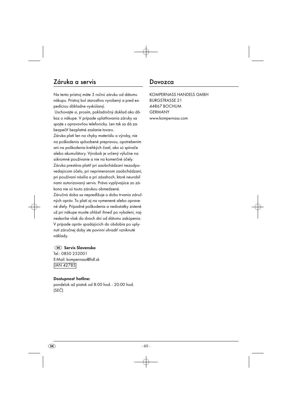 Záruka a servis, Dovozca | Silvercrest SDB 2200 C1 User Manual | Page 63 / 74