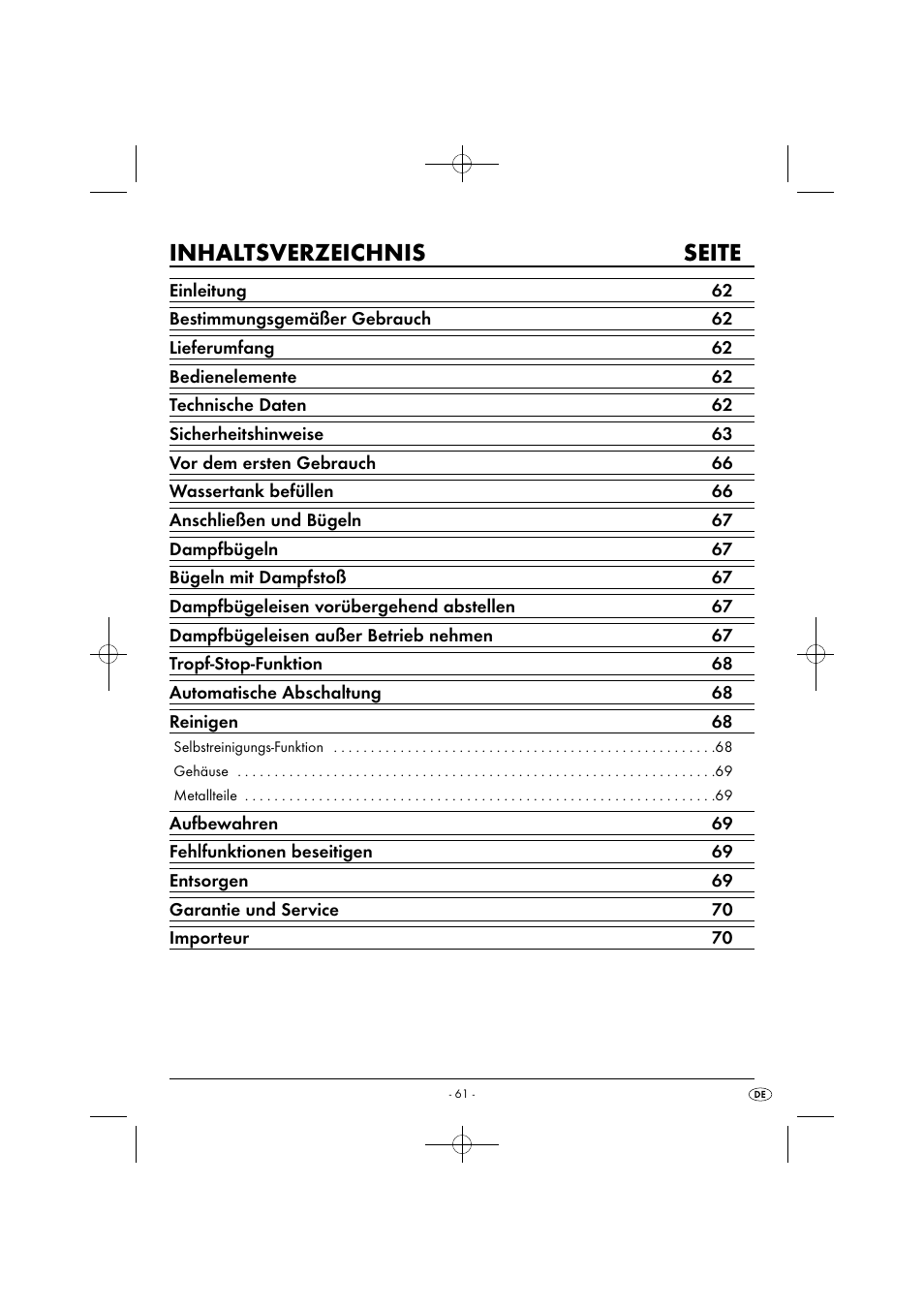 Inhaltsverzeichnis seite | Silvercrest SDB 2200 C1 User Manual | Page 64 / 74