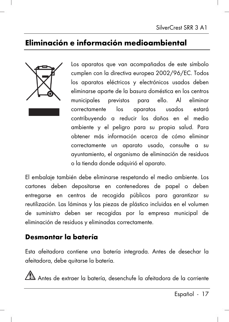 Eliminación e información medioambiental | Silvercrest SRR 3 A1 User Manual | Page 19 / 110