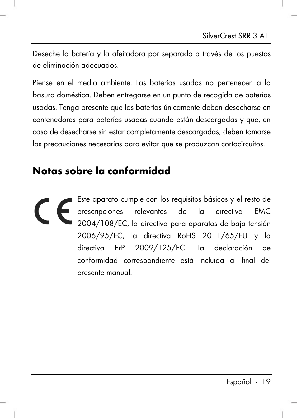 Notas sobre la conformidad | Silvercrest SRR 3 A1 User Manual | Page 21 / 110