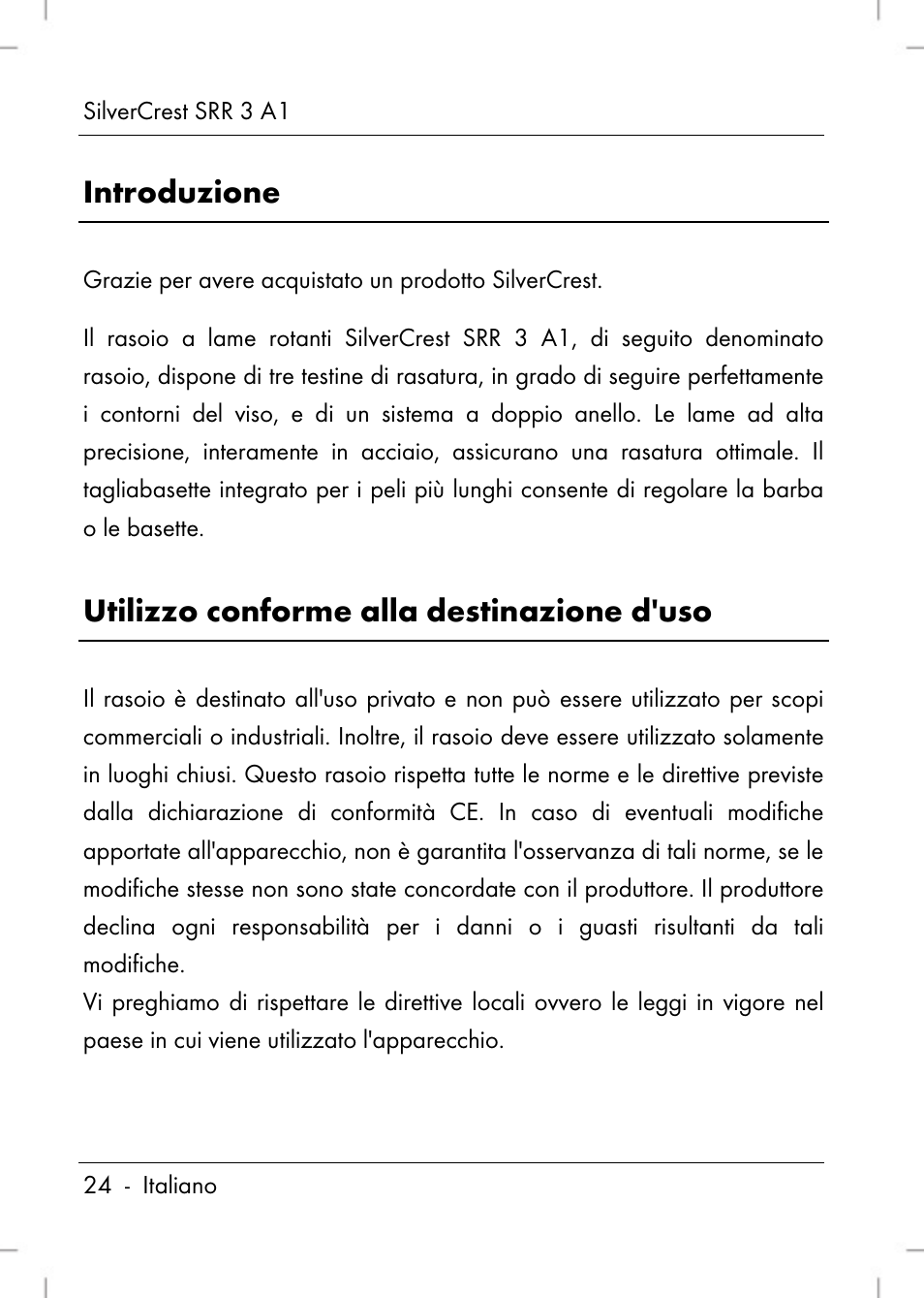 Introduzione, Utilizzo conforme alla destinazione d'uso | Silvercrest SRR 3 A1 User Manual | Page 26 / 110