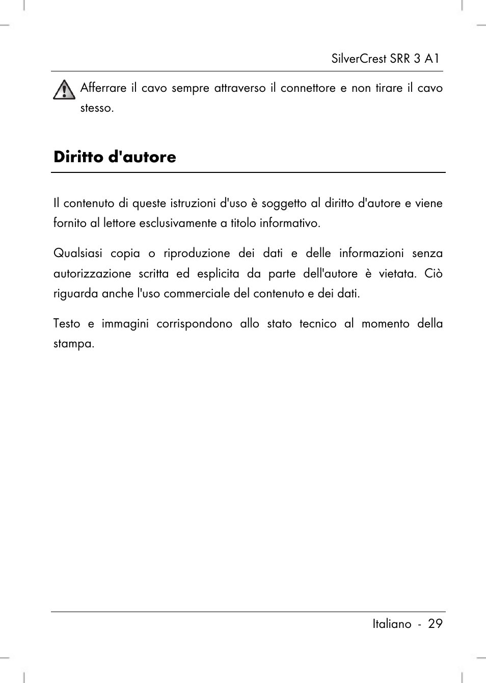 Diritto d'autore | Silvercrest SRR 3 A1 User Manual | Page 31 / 110