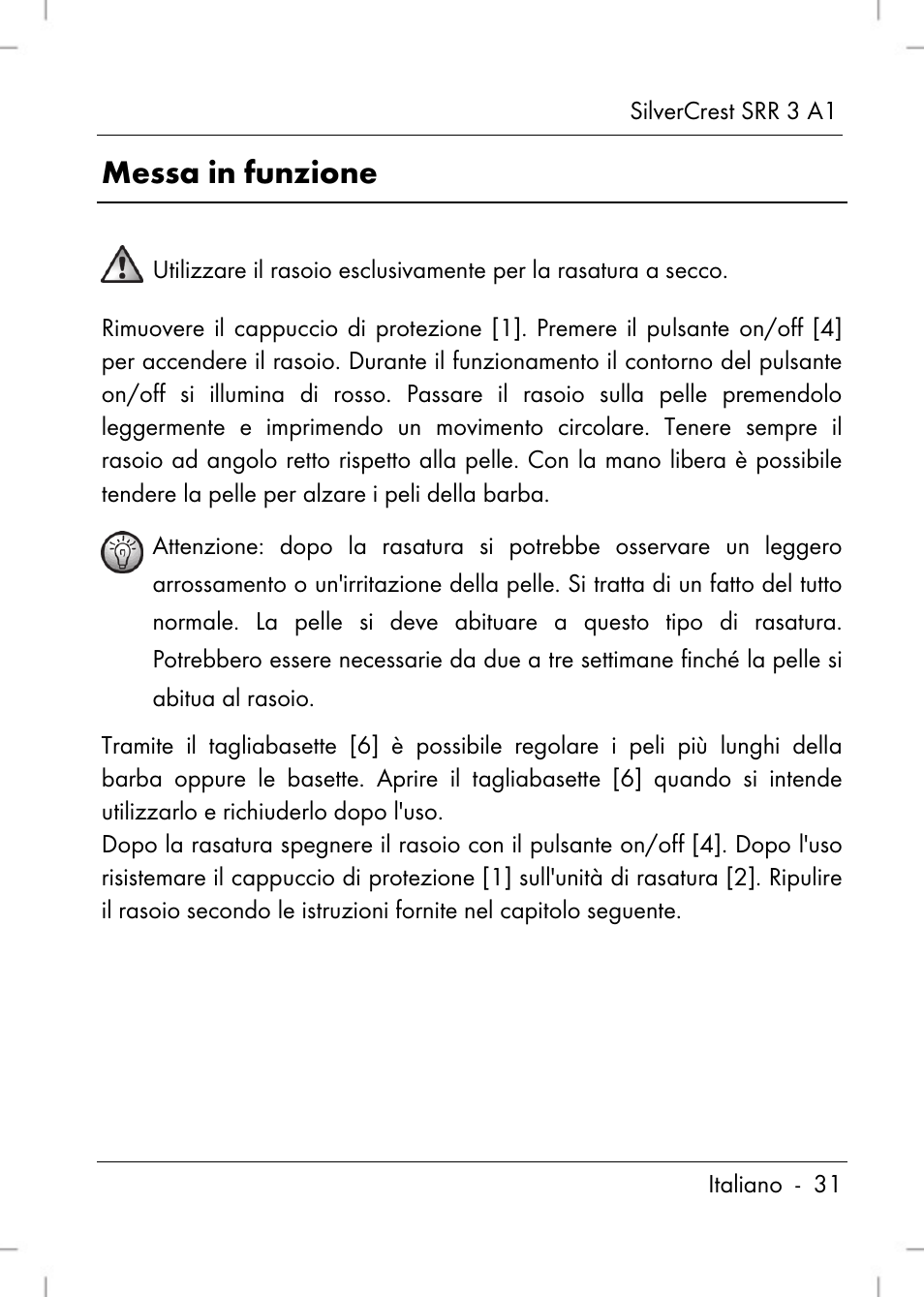 Messa in funzione | Silvercrest SRR 3 A1 User Manual | Page 33 / 110