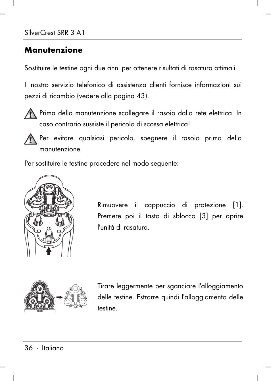 Manutenzione | Silvercrest SRR 3 A1 User Manual | Page 38 / 110