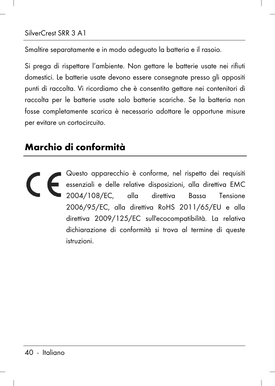 Marchio di conformità | Silvercrest SRR 3 A1 User Manual | Page 42 / 110