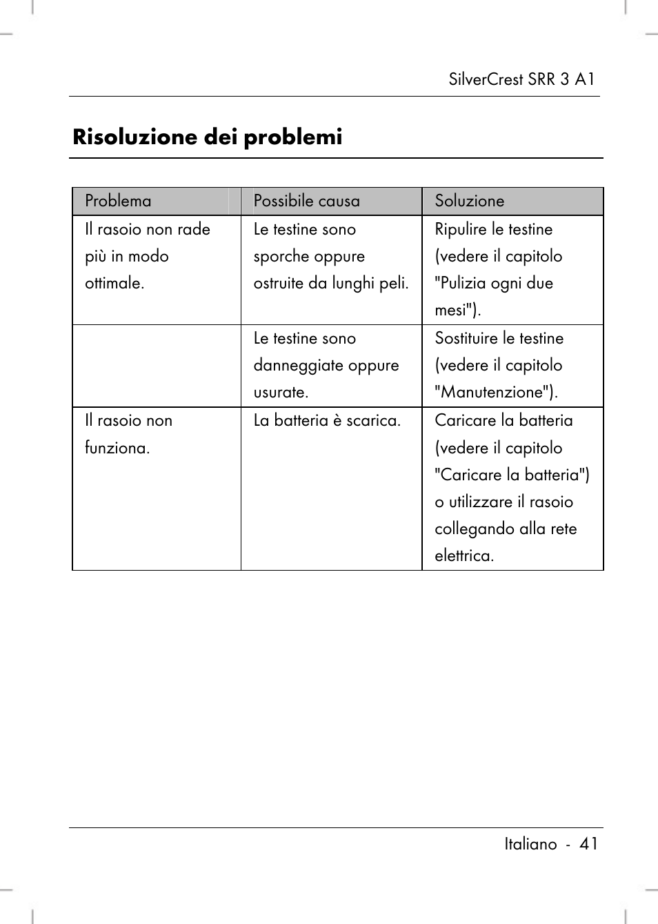 Risoluzione dei problemi | Silvercrest SRR 3 A1 User Manual | Page 43 / 110