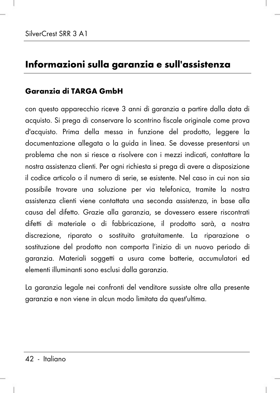 Informazioni sulla garanzia e sull'assistenza | Silvercrest SRR 3 A1 User Manual | Page 44 / 110