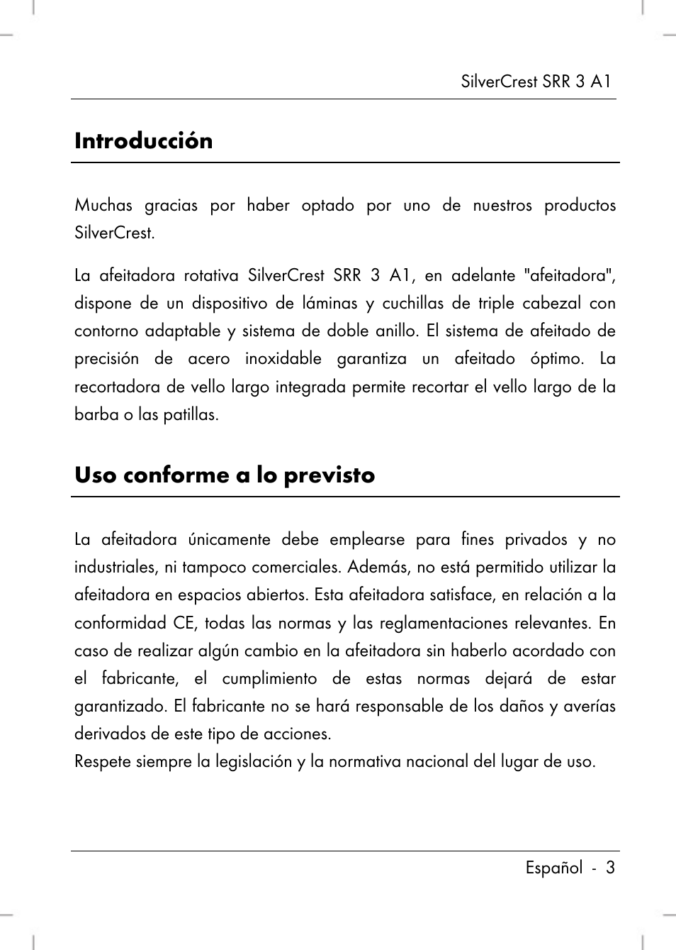 Introducción, Uso conforme a lo previsto | Silvercrest SRR 3 A1 User Manual | Page 5 / 110