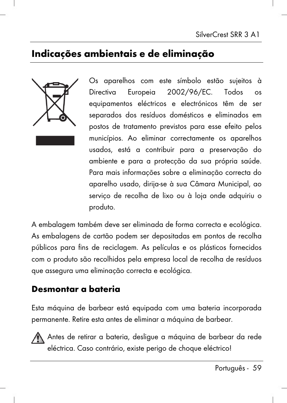 Indicações ambientais e de eliminação | Silvercrest SRR 3 A1 User Manual | Page 61 / 110