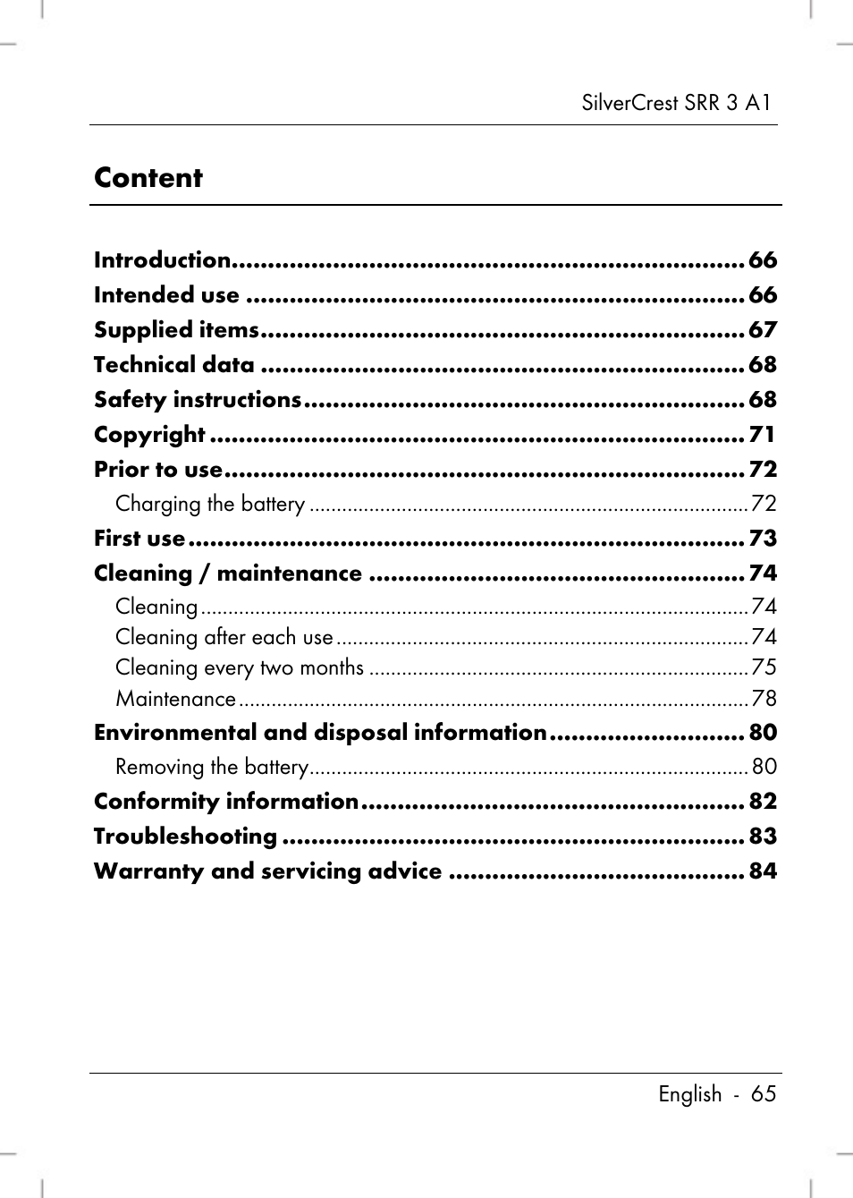 Content | Silvercrest SRR 3 A1 User Manual | Page 67 / 110