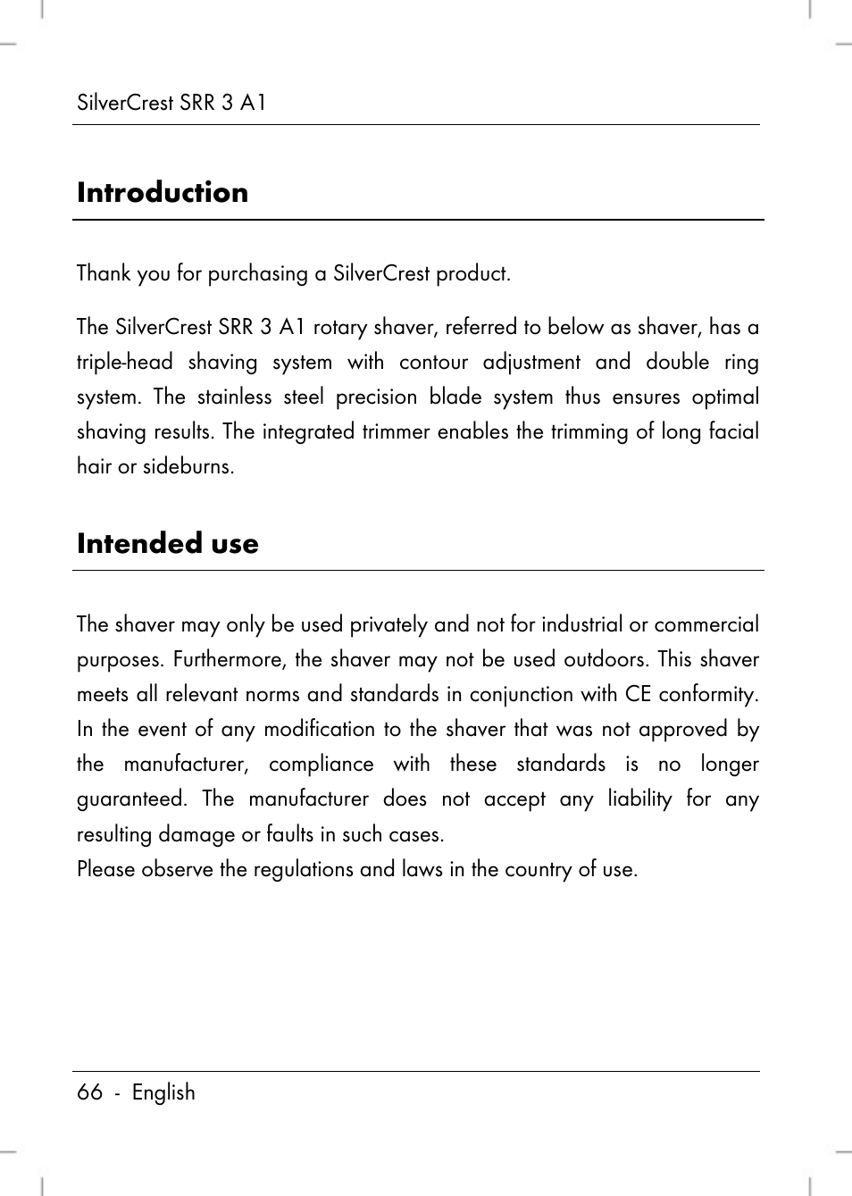 Introduction, Intended use | Silvercrest SRR 3 A1 User Manual | Page 68 / 110